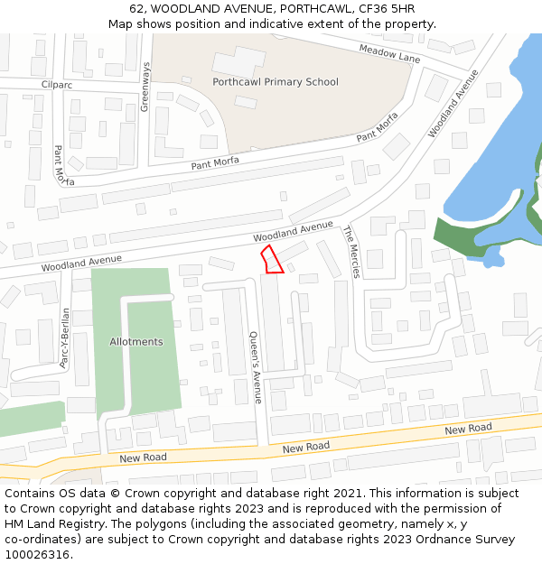 62, WOODLAND AVENUE, PORTHCAWL, CF36 5HR: Location map and indicative extent of plot