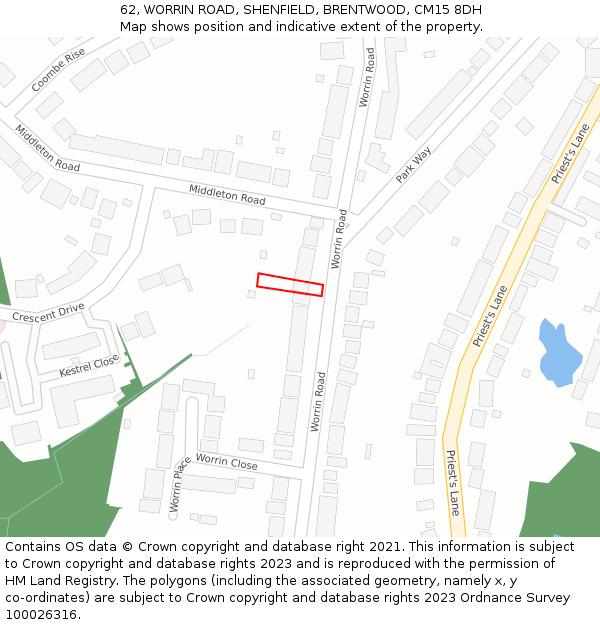 62, WORRIN ROAD, SHENFIELD, BRENTWOOD, CM15 8DH: Location map and indicative extent of plot