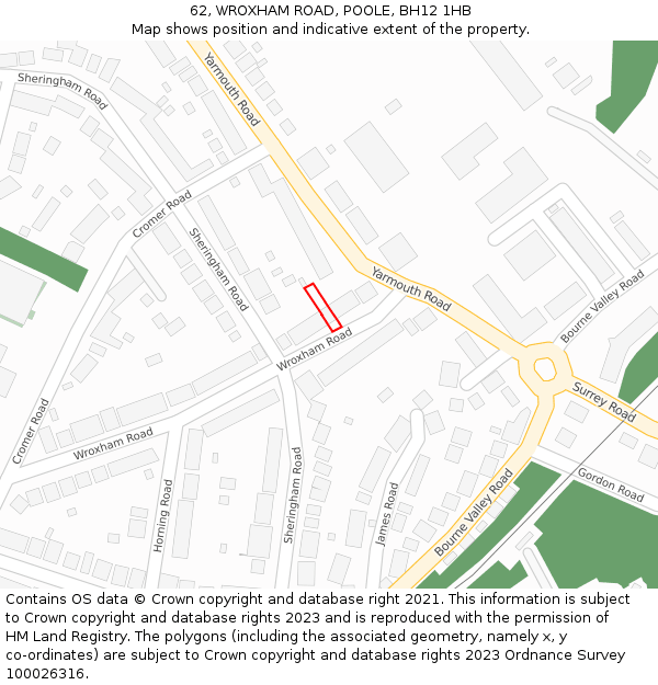62, WROXHAM ROAD, POOLE, BH12 1HB: Location map and indicative extent of plot