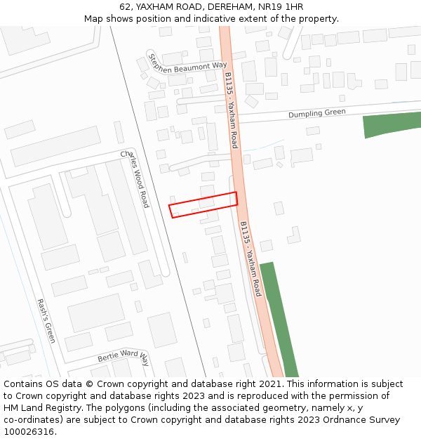 62, YAXHAM ROAD, DEREHAM, NR19 1HR: Location map and indicative extent of plot