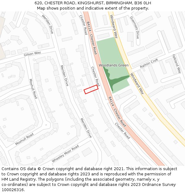 620, CHESTER ROAD, KINGSHURST, BIRMINGHAM, B36 0LH: Location map and indicative extent of plot