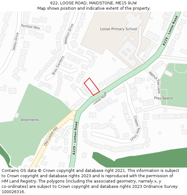 622, LOOSE ROAD, MAIDSTONE, ME15 9UW: Location map and indicative extent of plot