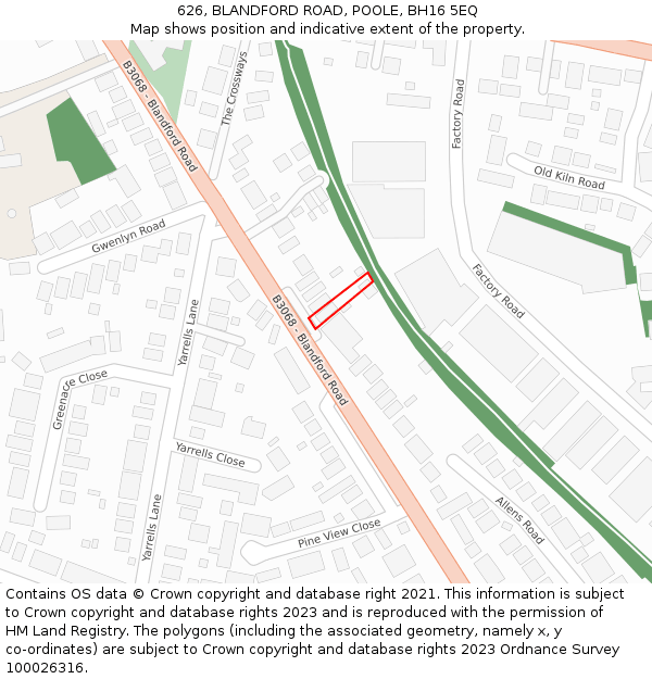 626, BLANDFORD ROAD, POOLE, BH16 5EQ: Location map and indicative extent of plot
