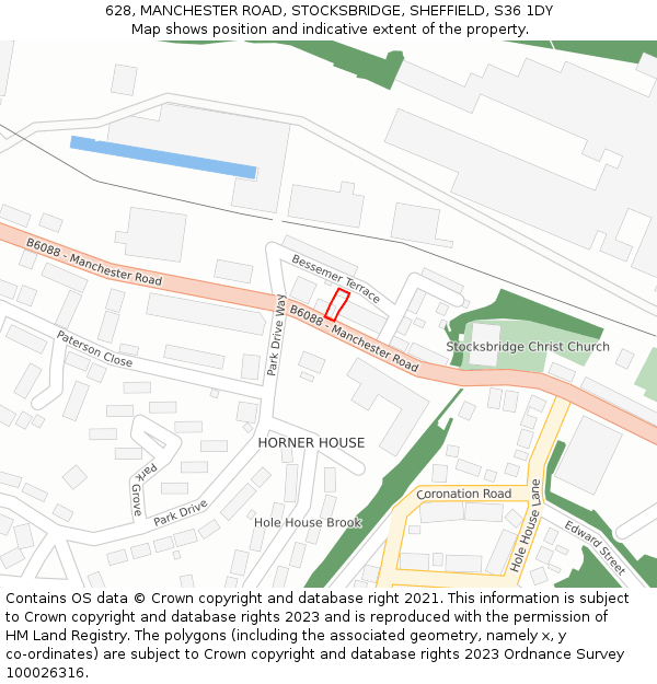 628, MANCHESTER ROAD, STOCKSBRIDGE, SHEFFIELD, S36 1DY: Location map and indicative extent of plot