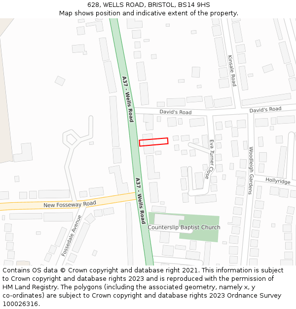 628, WELLS ROAD, BRISTOL, BS14 9HS: Location map and indicative extent of plot