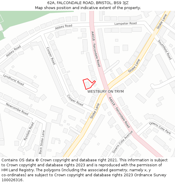 62A, FALCONDALE ROAD, BRISTOL, BS9 3JZ: Location map and indicative extent of plot