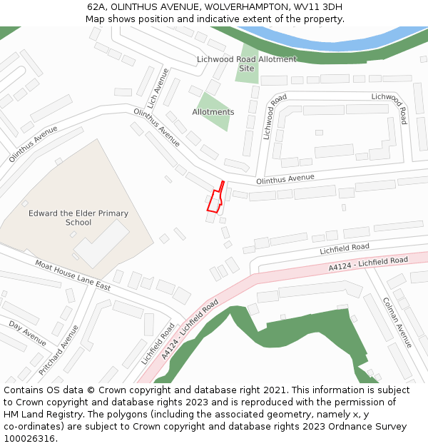62A, OLINTHUS AVENUE, WOLVERHAMPTON, WV11 3DH: Location map and indicative extent of plot