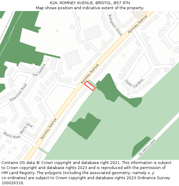 62A, ROMNEY AVENUE, BRISTOL, BS7 9TN: Location map and indicative extent of plot