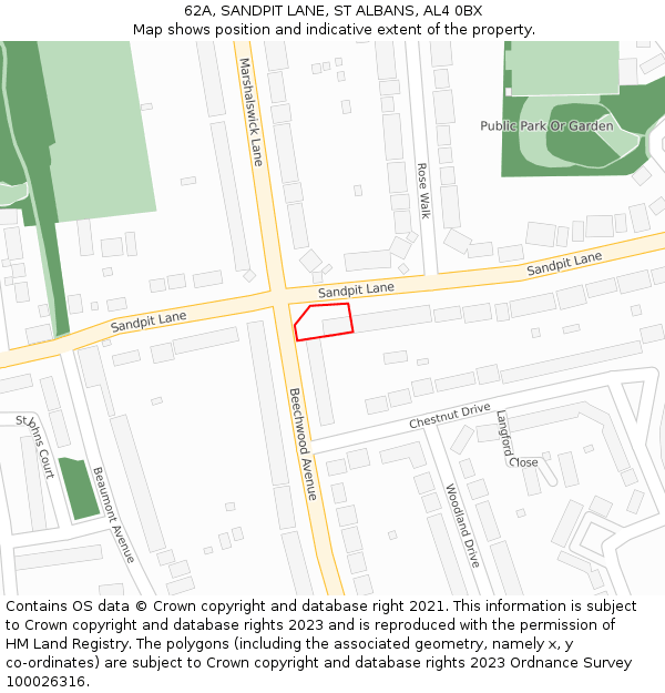 62A, SANDPIT LANE, ST ALBANS, AL4 0BX: Location map and indicative extent of plot