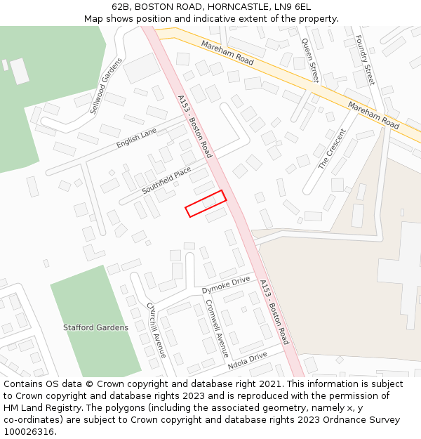 62B, BOSTON ROAD, HORNCASTLE, LN9 6EL: Location map and indicative extent of plot