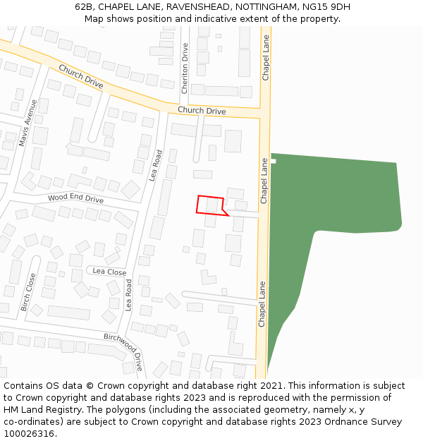 62B, CHAPEL LANE, RAVENSHEAD, NOTTINGHAM, NG15 9DH: Location map and indicative extent of plot