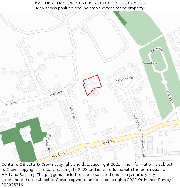 62B, FIRS CHASE, WEST MERSEA, COLCHESTER, CO5 8NN: Location map and indicative extent of plot