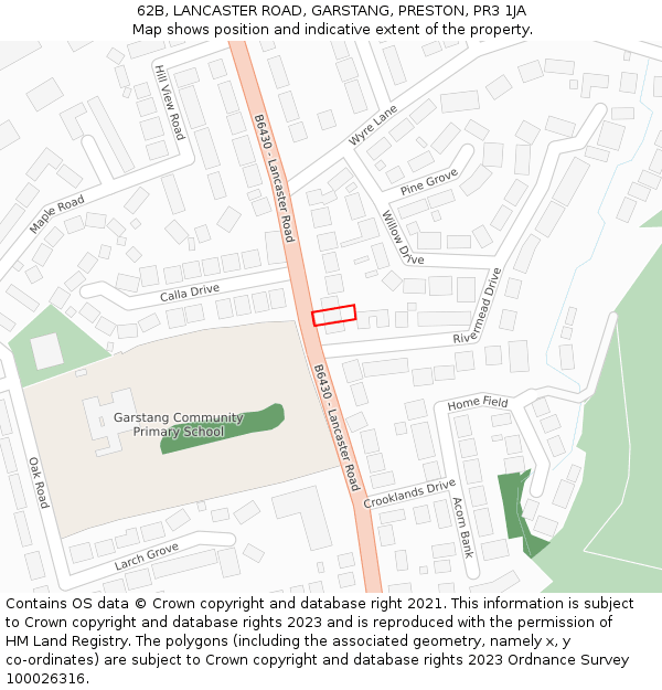 62B, LANCASTER ROAD, GARSTANG, PRESTON, PR3 1JA: Location map and indicative extent of plot