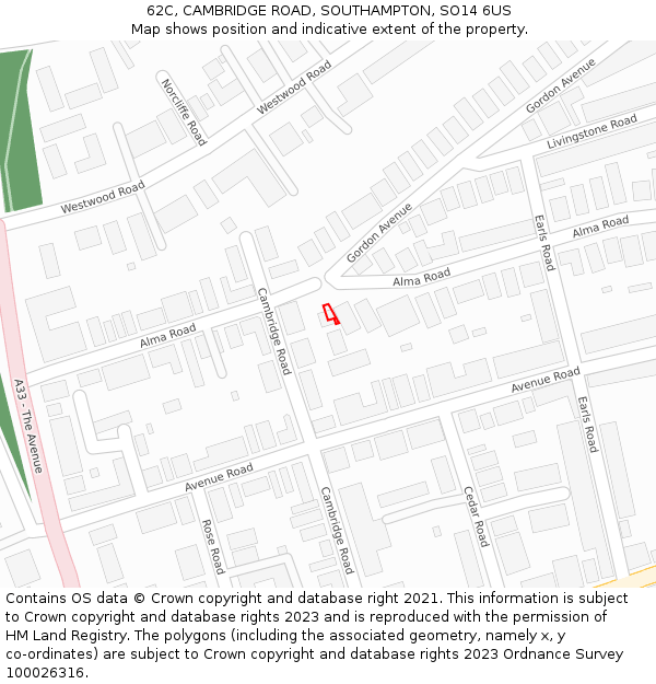 62C, CAMBRIDGE ROAD, SOUTHAMPTON, SO14 6US: Location map and indicative extent of plot
