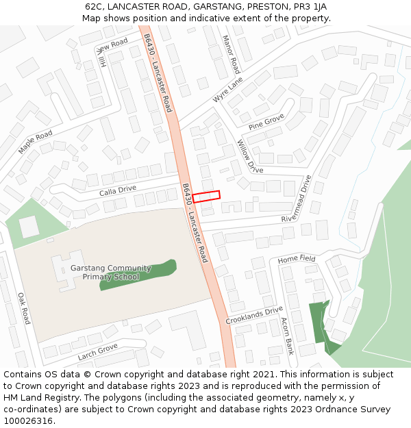 62C, LANCASTER ROAD, GARSTANG, PRESTON, PR3 1JA: Location map and indicative extent of plot