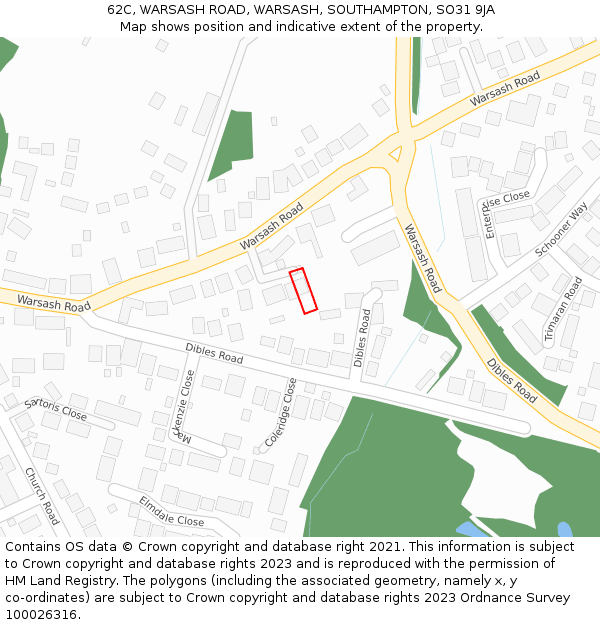 62C, WARSASH ROAD, WARSASH, SOUTHAMPTON, SO31 9JA: Location map and indicative extent of plot