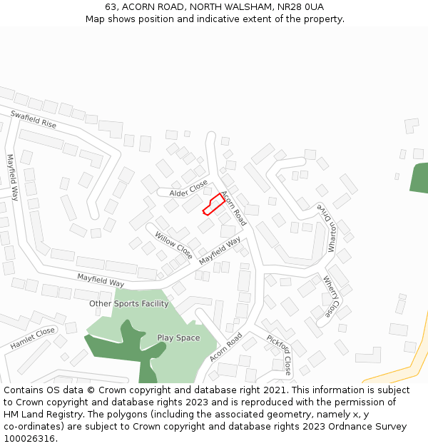63, ACORN ROAD, NORTH WALSHAM, NR28 0UA: Location map and indicative extent of plot