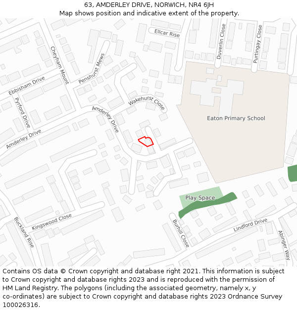 63, AMDERLEY DRIVE, NORWICH, NR4 6JH: Location map and indicative extent of plot