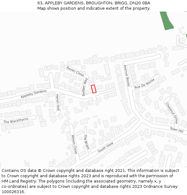 63, APPLEBY GARDENS, BROUGHTON, BRIGG, DN20 0BA: Location map and indicative extent of plot