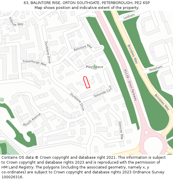 63, BALINTORE RISE, ORTON SOUTHGATE, PETERBOROUGH, PE2 6SP: Location map and indicative extent of plot