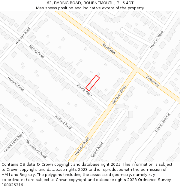 63, BARING ROAD, BOURNEMOUTH, BH6 4DT: Location map and indicative extent of plot