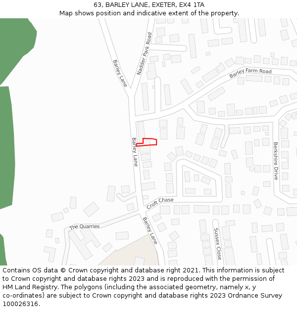 63, BARLEY LANE, EXETER, EX4 1TA: Location map and indicative extent of plot