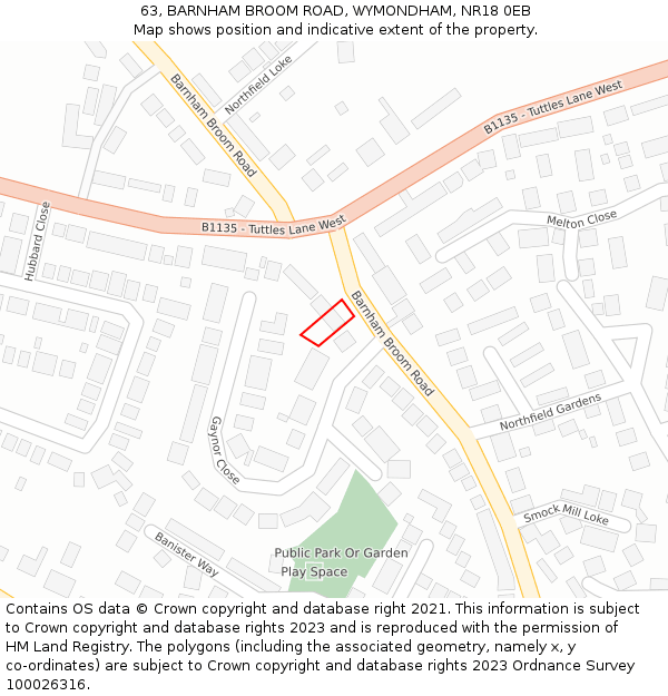 63, BARNHAM BROOM ROAD, WYMONDHAM, NR18 0EB: Location map and indicative extent of plot