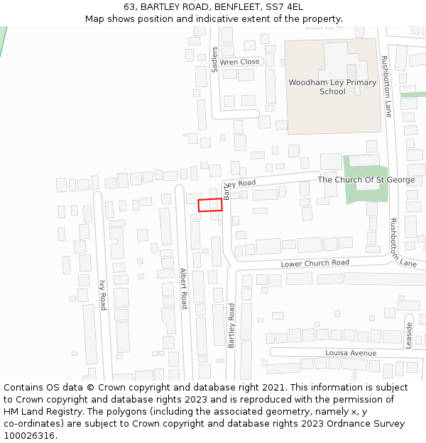 63, BARTLEY ROAD, BENFLEET, SS7 4EL: Location map and indicative extent of plot