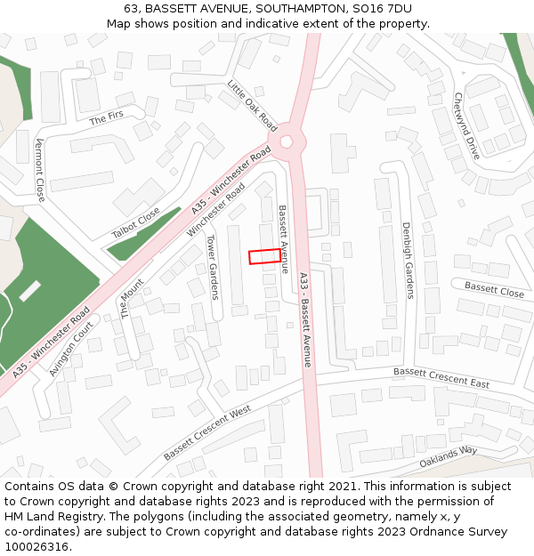 63, BASSETT AVENUE, SOUTHAMPTON, SO16 7DU: Location map and indicative extent of plot
