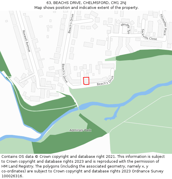 63, BEACHS DRIVE, CHELMSFORD, CM1 2NJ: Location map and indicative extent of plot