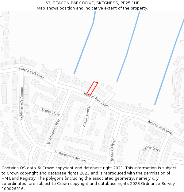 63, BEACON PARK DRIVE, SKEGNESS, PE25 1HE: Location map and indicative extent of plot
