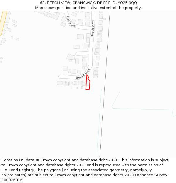 63, BEECH VIEW, CRANSWICK, DRIFFIELD, YO25 9QQ: Location map and indicative extent of plot