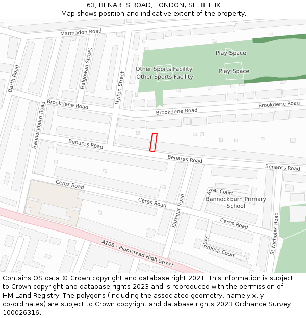 63, BENARES ROAD, LONDON, SE18 1HX: Location map and indicative extent of plot