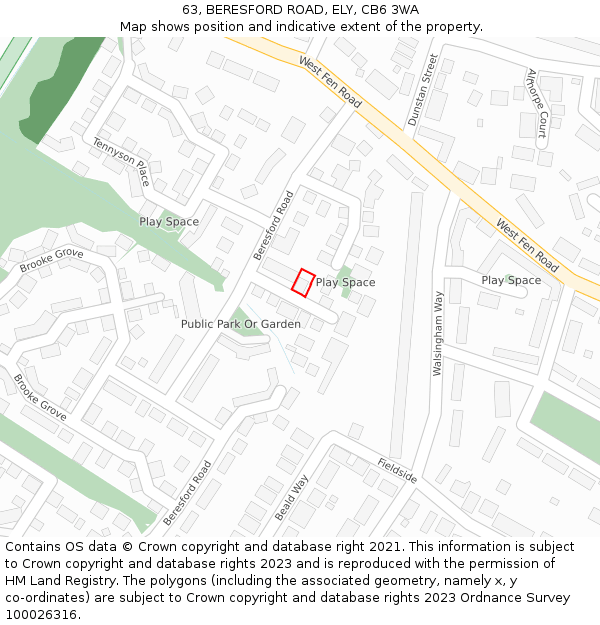 63, BERESFORD ROAD, ELY, CB6 3WA: Location map and indicative extent of plot