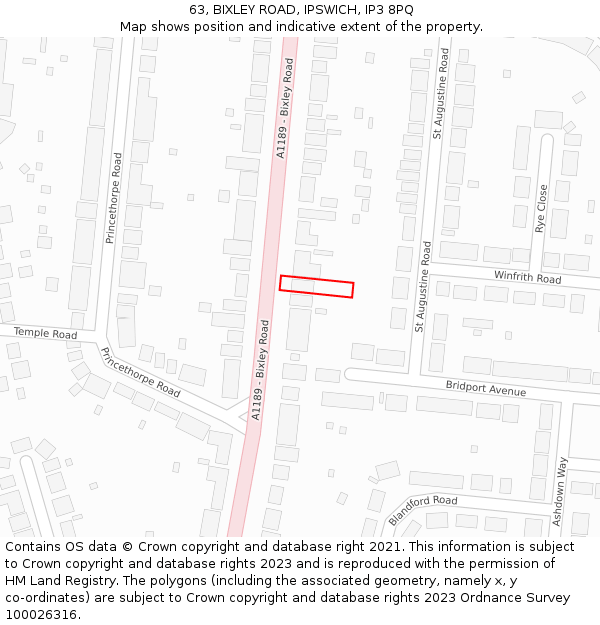 63, BIXLEY ROAD, IPSWICH, IP3 8PQ: Location map and indicative extent of plot