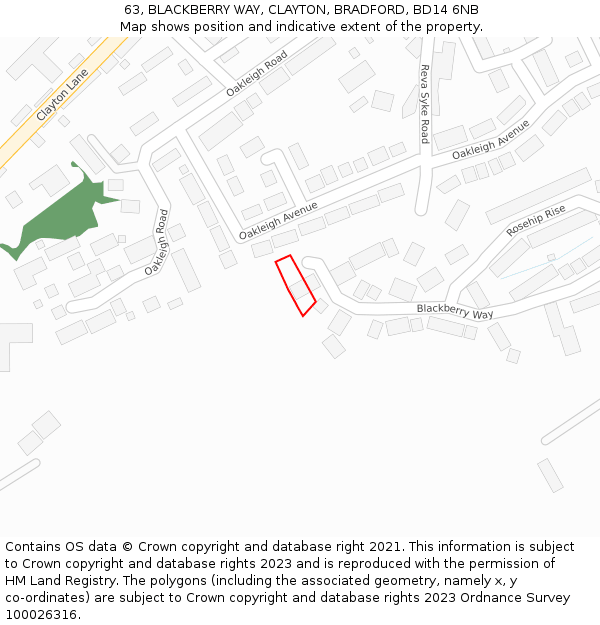 63, BLACKBERRY WAY, CLAYTON, BRADFORD, BD14 6NB: Location map and indicative extent of plot