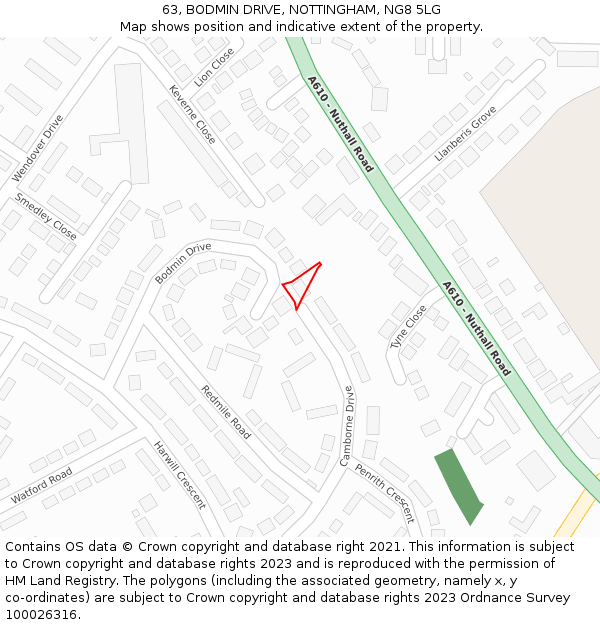 63, BODMIN DRIVE, NOTTINGHAM, NG8 5LG: Location map and indicative extent of plot