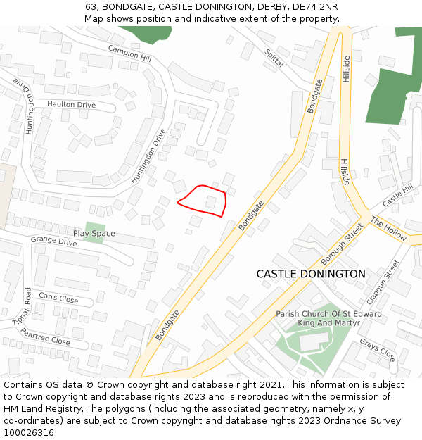 63, BONDGATE, CASTLE DONINGTON, DERBY, DE74 2NR: Location map and indicative extent of plot