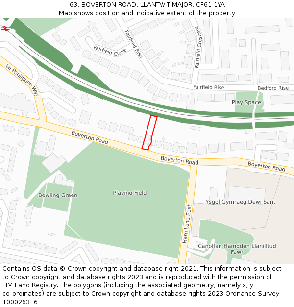 63, BOVERTON ROAD, LLANTWIT MAJOR, CF61 1YA: Location map and indicative extent of plot