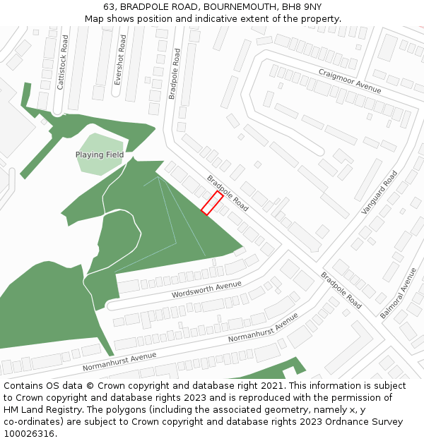 63, BRADPOLE ROAD, BOURNEMOUTH, BH8 9NY: Location map and indicative extent of plot