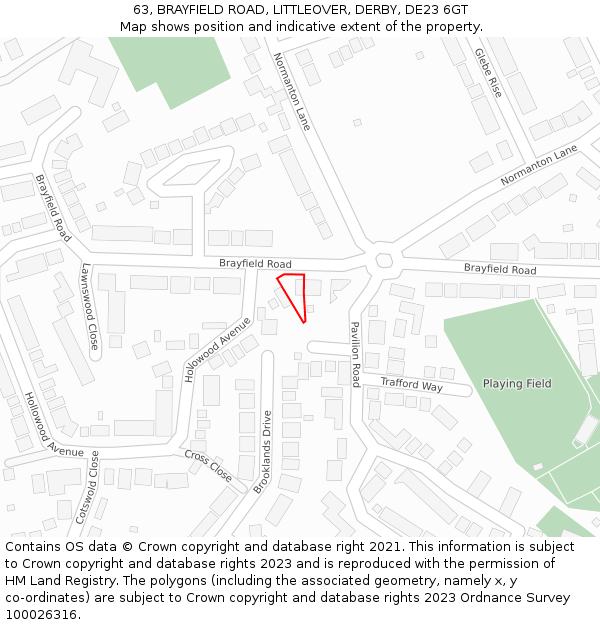 63, BRAYFIELD ROAD, LITTLEOVER, DERBY, DE23 6GT: Location map and indicative extent of plot