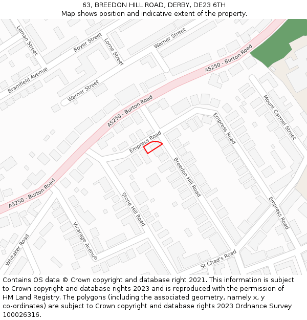63, BREEDON HILL ROAD, DERBY, DE23 6TH: Location map and indicative extent of plot