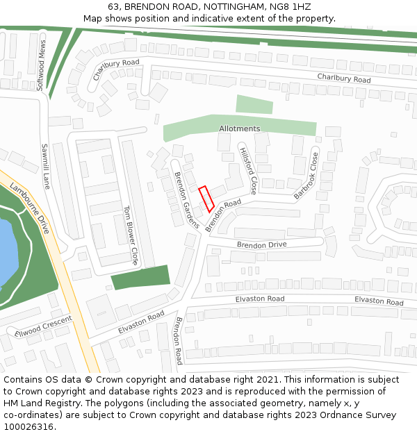 63, BRENDON ROAD, NOTTINGHAM, NG8 1HZ: Location map and indicative extent of plot