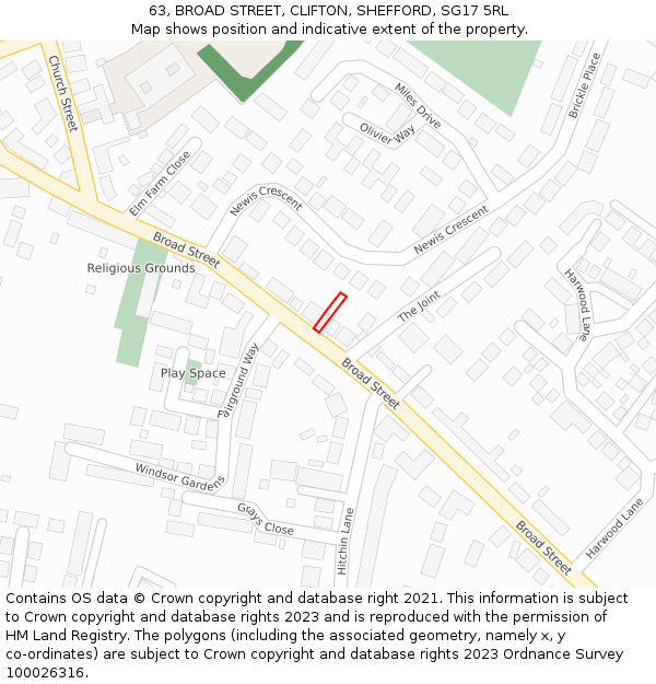 63, BROAD STREET, CLIFTON, SHEFFORD, SG17 5RL: Location map and indicative extent of plot