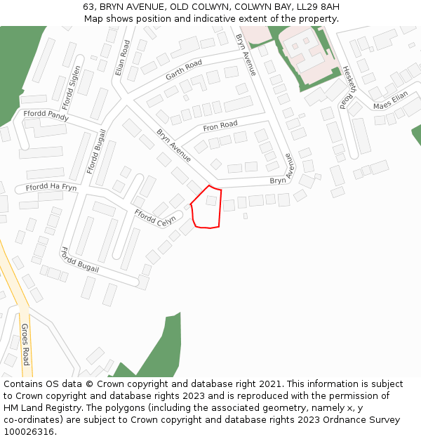 63, BRYN AVENUE, OLD COLWYN, COLWYN BAY, LL29 8AH: Location map and indicative extent of plot