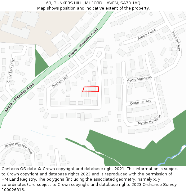 63, BUNKERS HILL, MILFORD HAVEN, SA73 1AQ: Location map and indicative extent of plot