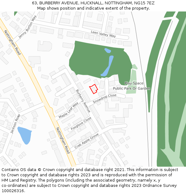 63, BURBERRY AVENUE, HUCKNALL, NOTTINGHAM, NG15 7EZ: Location map and indicative extent of plot