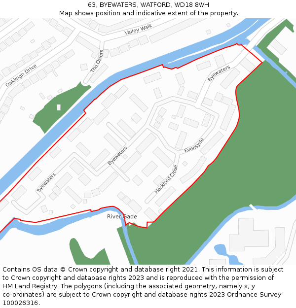 63, BYEWATERS, WATFORD, WD18 8WH: Location map and indicative extent of plot