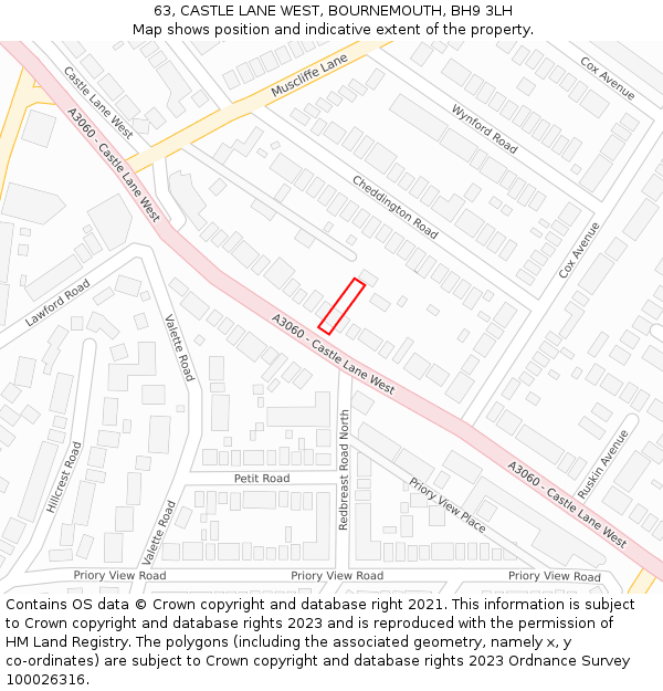 63, CASTLE LANE WEST, BOURNEMOUTH, BH9 3LH: Location map and indicative extent of plot
