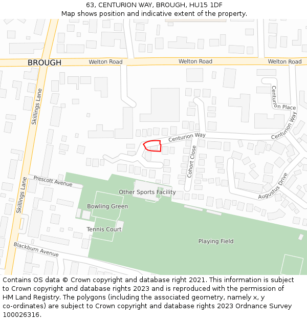 63, CENTURION WAY, BROUGH, HU15 1DF: Location map and indicative extent of plot